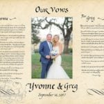 Couple's marriage vows written in calligraphy with wedding photo