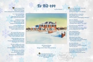 Christmas Family Poem by the father of the house in calligraphy with watercolor picture of their old home