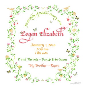 colorful calligraphy new baby birth certificate