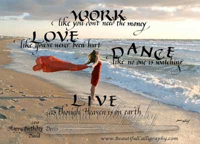 work, love, dance, famous poem by Rumi in calligraphy
