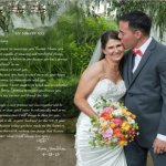 Husbands marriage vows written in calligraphy superimposed on a wedding photo for first anniversary gift