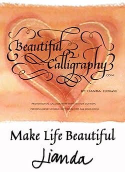 watercolor heart with BeautifulCalligraphy logo saying Make Life Beautiful by Lianda