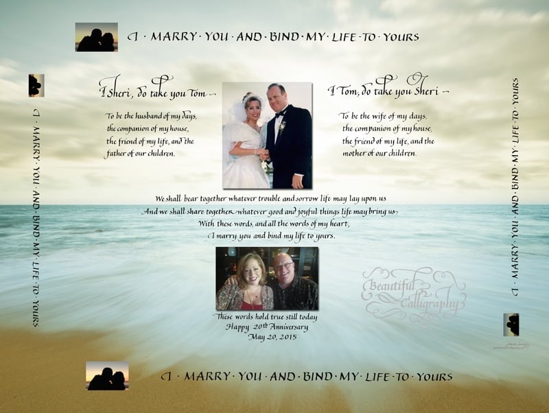 couple chose old and new photos to renew their vows in calligraphy