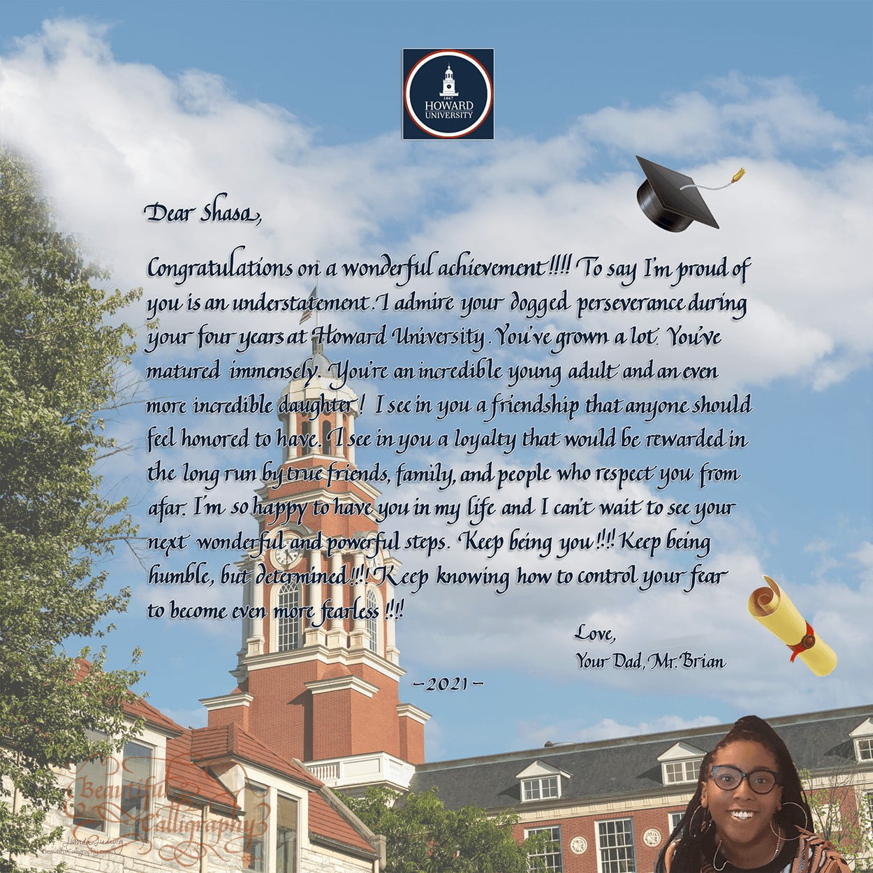 Shasa-Graduation-Howard Personalized Graduation congratulations letter from dad to daughter