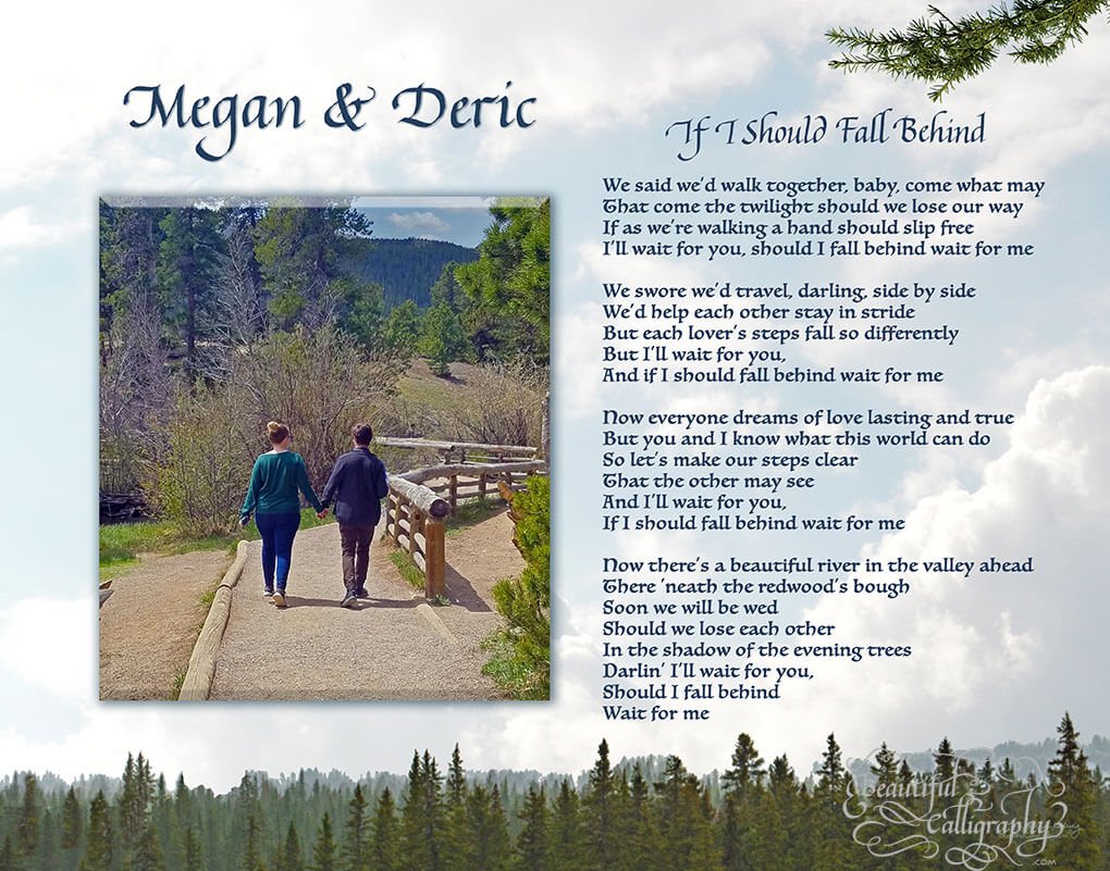 Anniversary gift- lyrics with photo of the couple walking in colorado with a composite background created with Photoshop