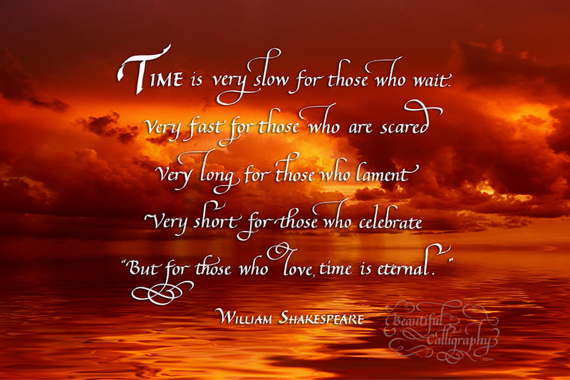 Shakespeare quote about time on gorgeous sunset background